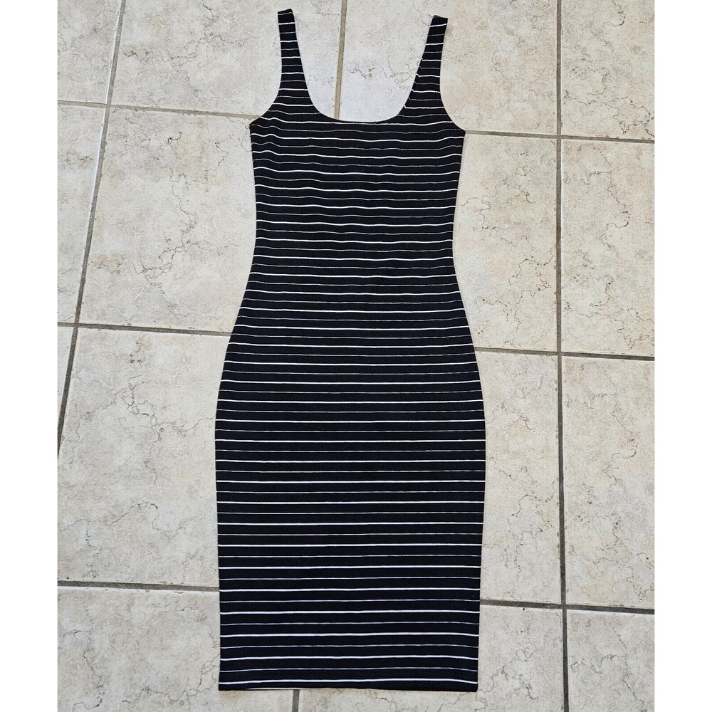 Cotton:On Tank Midi Bodycon Dress Womens XS Black White Striped Preppy Classic